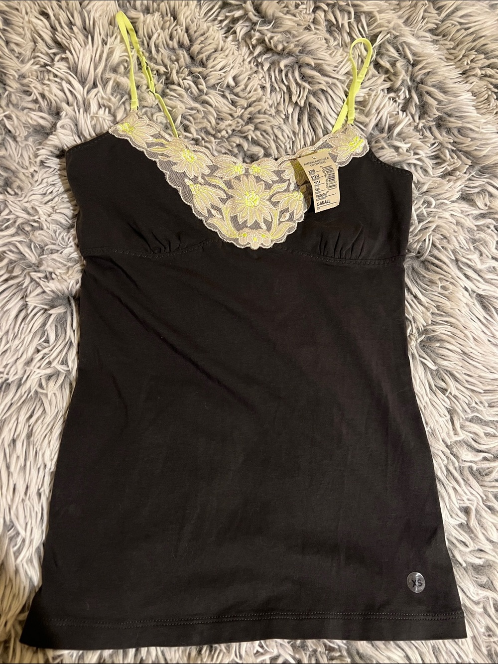 NWT | American Eagle Outfitters Black Cami with Neon Yellow Lace Accents